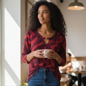 Liz Claiborne Vibrant Red Geometric Women's Top